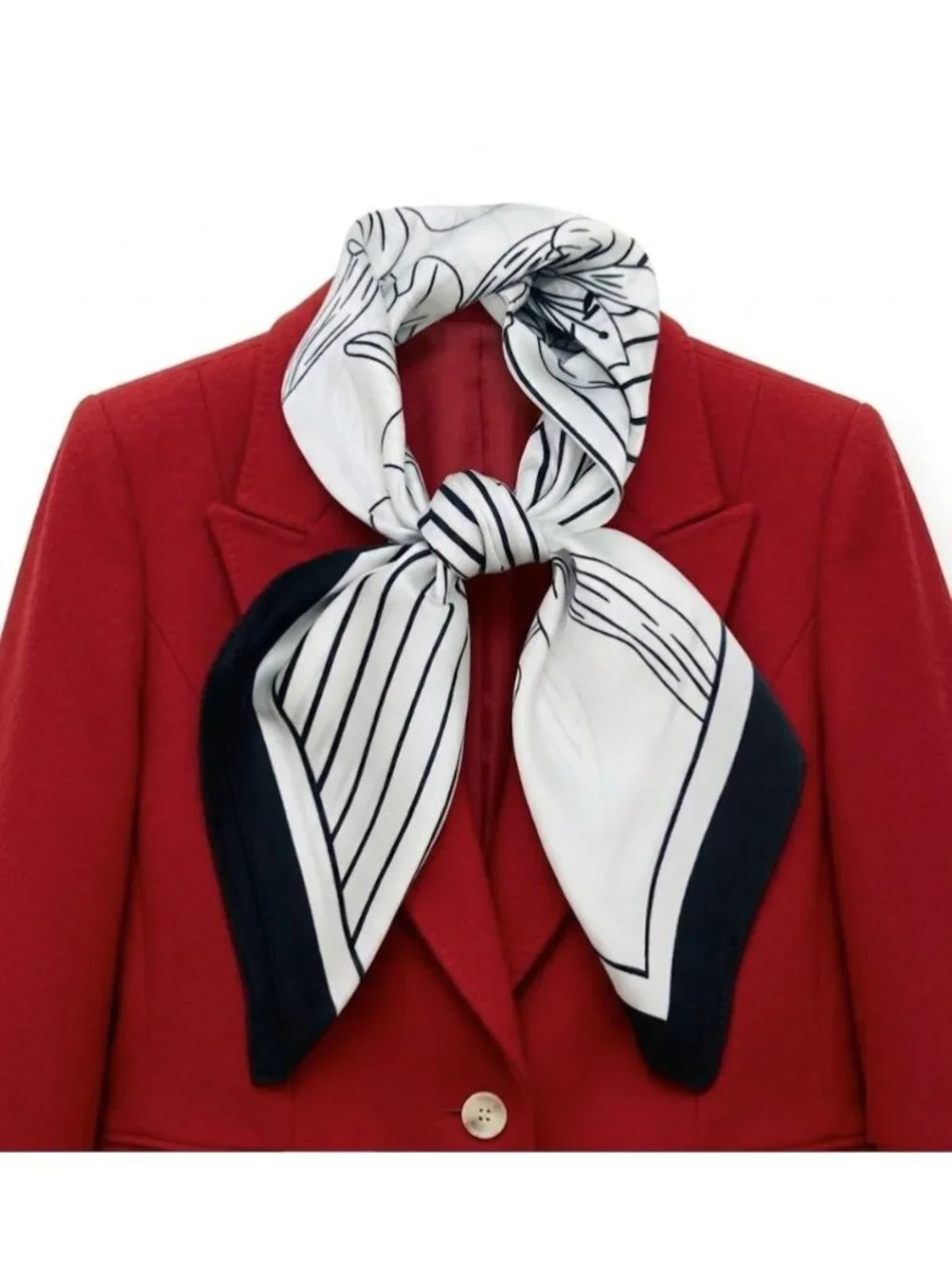 ✨Luxury Silky Soft Scarf Black White Floral Lily Geometric Print Square Bandana